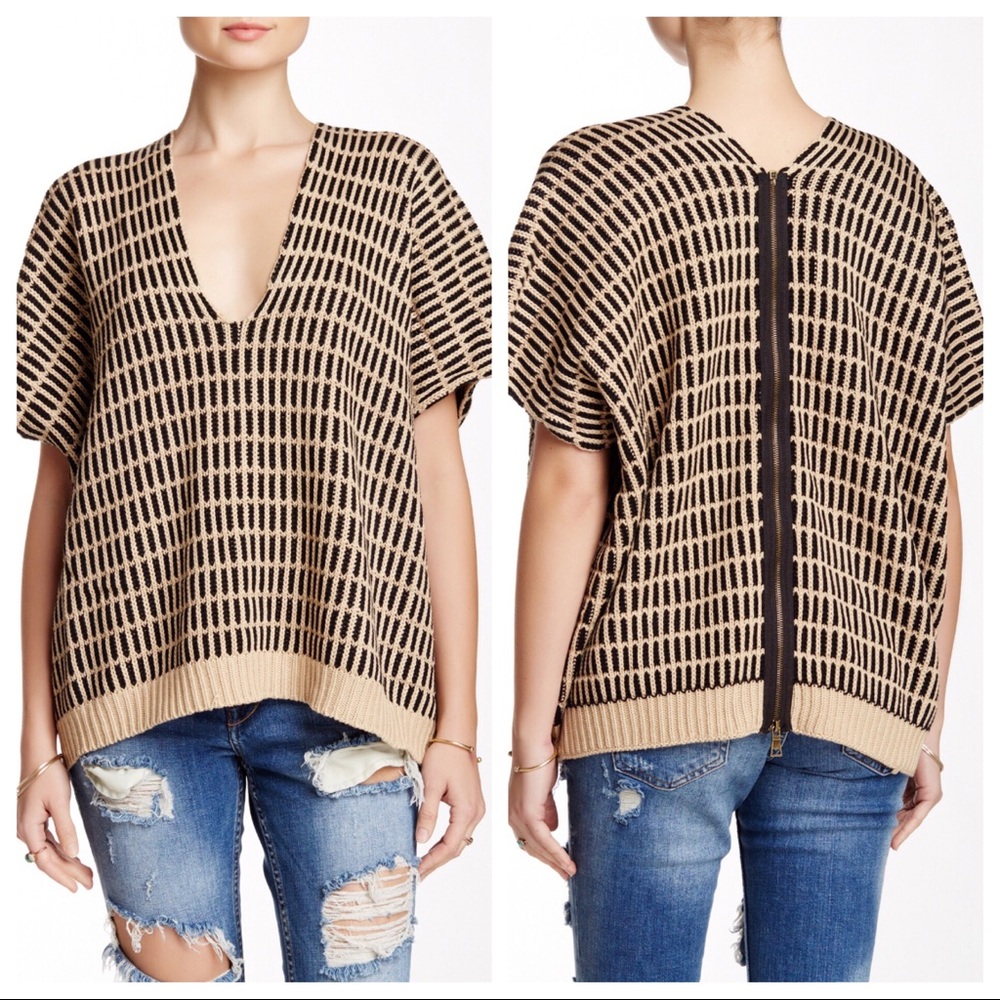 Free People Black and Tan Sweater
